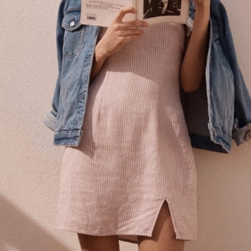 Abercrombie & Fitch tie strap striped mini dress with side slit